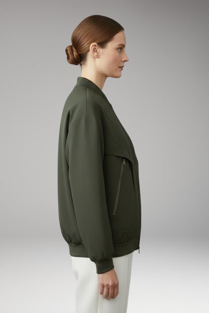 Women's Flight Jacket Zipper Pockets Elastic Cuffs
