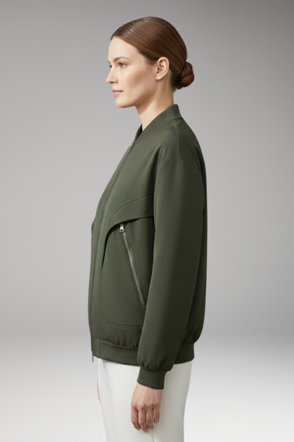Women's Flight Jacket Zipper Pockets Elastic Cuffs