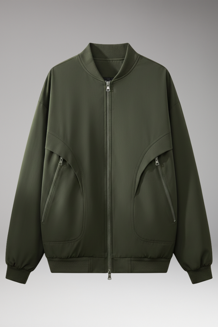 Women's Bomber Jacket Zipper Pockets Elastic Cuffs