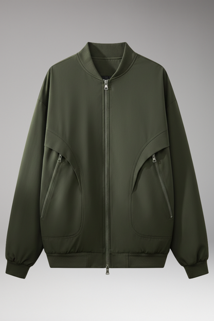 Women's Bomber Jacket Zipper Pockets Elastic Cuffs