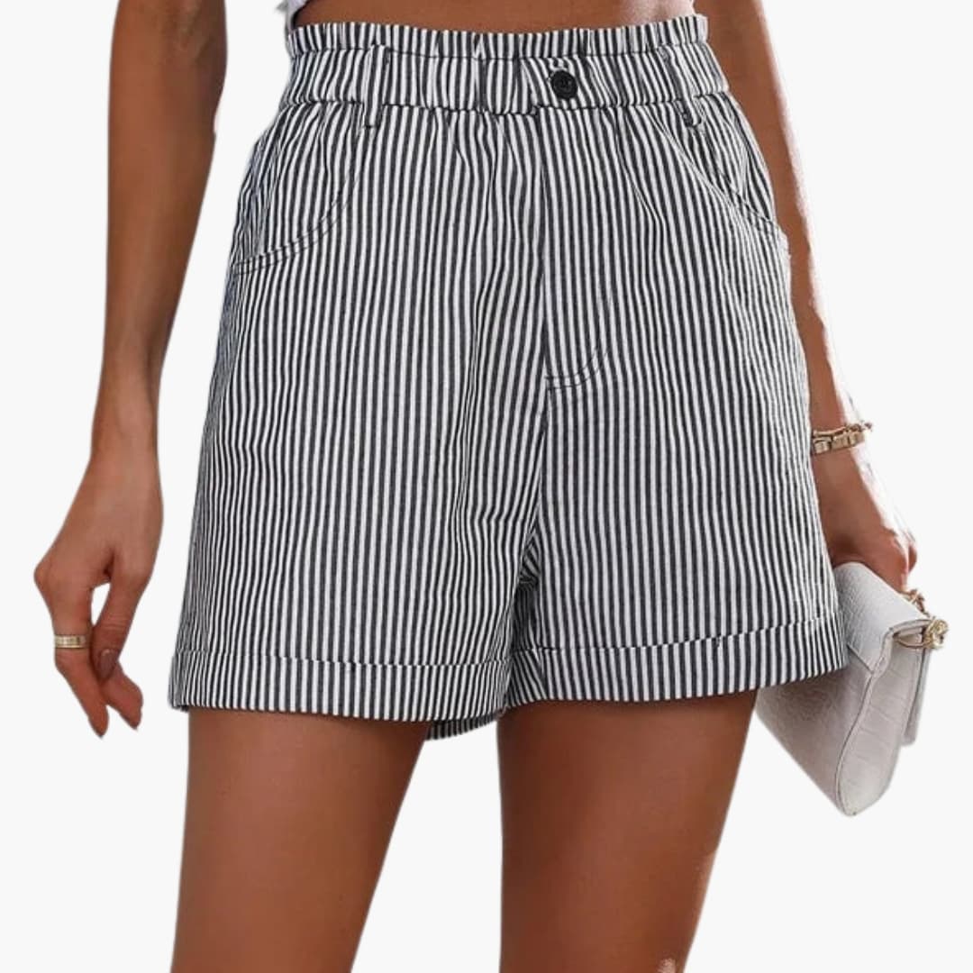 Women's Striped Shorts Elastic Waist Pockets