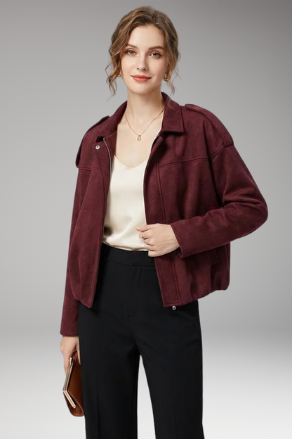 Women's Suede Flight Jacket Structured Shoulders