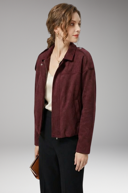 Women's Suede Flight Jacket Structured Shoulders