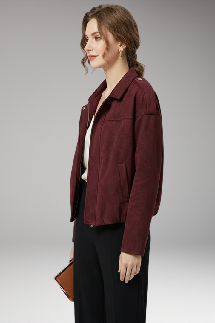 Women's Suede Flight Jacket Structured Shoulders