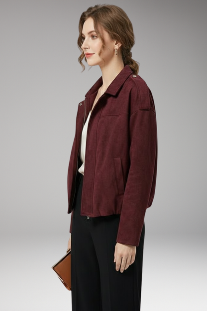 Women's Suede Flight Jacket Structured Shoulders