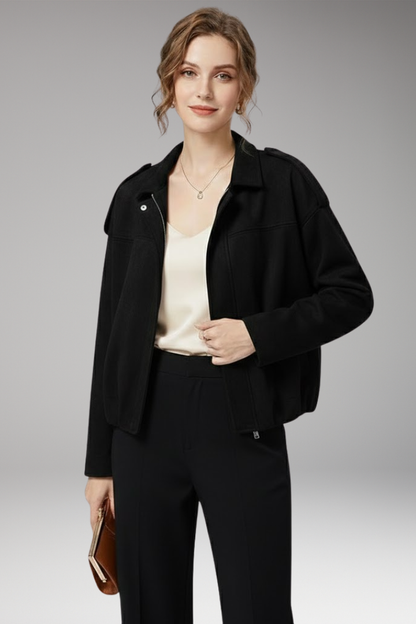 Women's Suede Flight Jacket Structured Shoulders