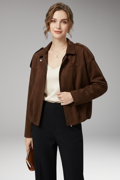 Women's Suede Flight Jacket Structured Shoulders