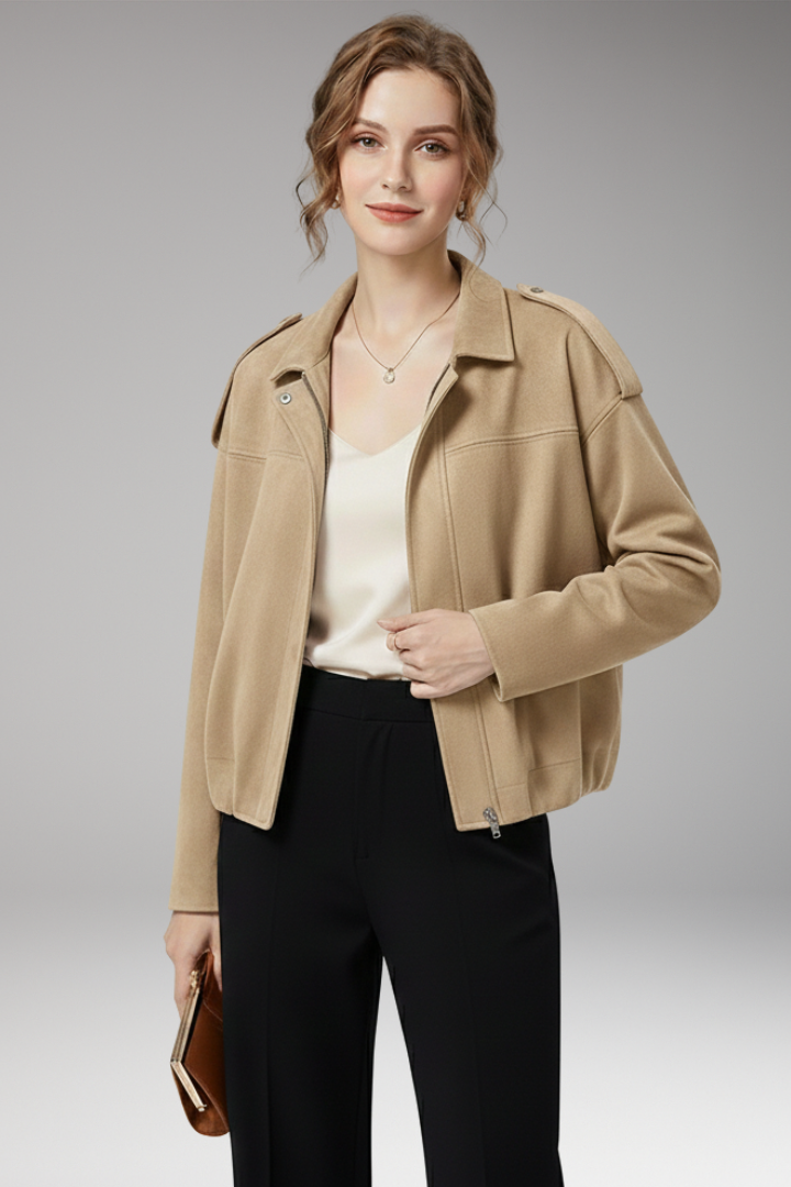 Women's Suede Flight Jacket Structured Shoulders