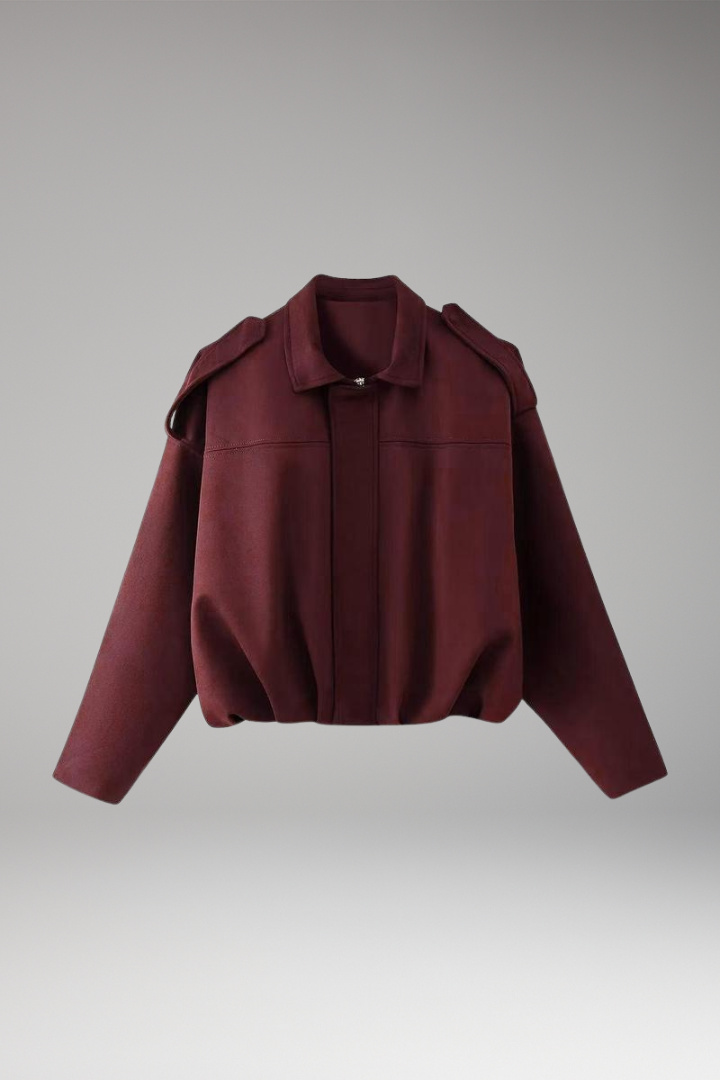 Women's Suede Bomber Jacket Structured Shoulders