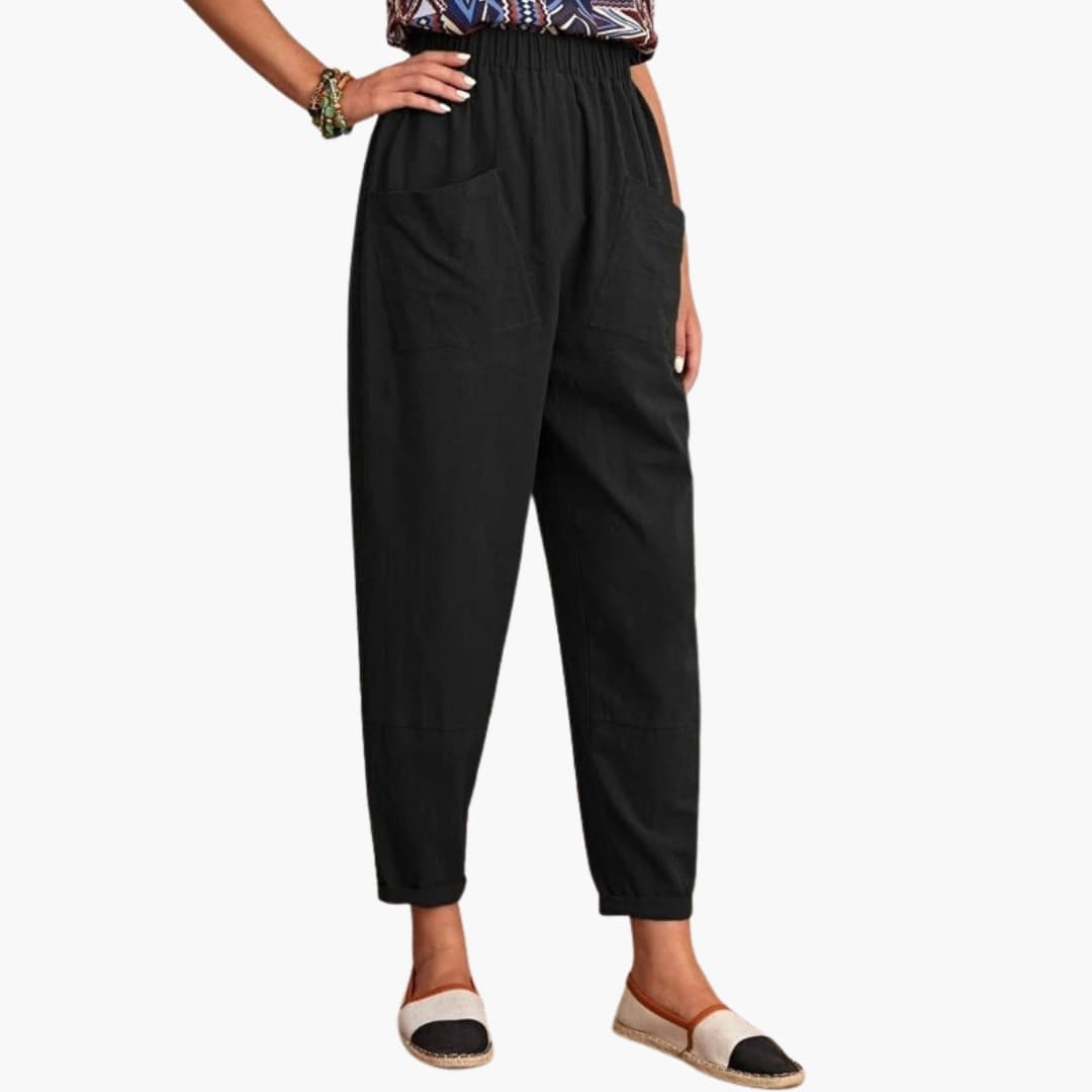 Women's Elastic Waist Pants Loose Full-Length Cotton Trousers