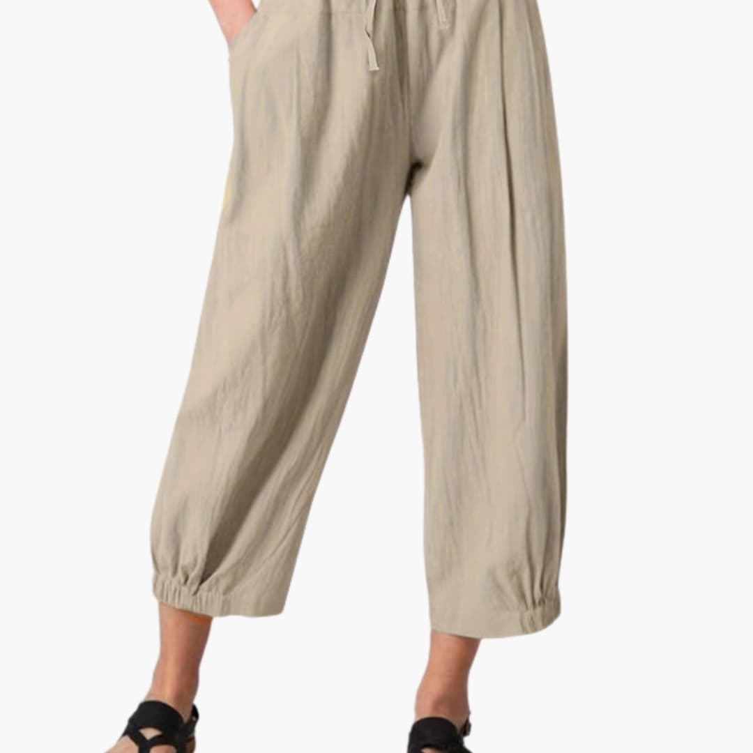 Women's Elastic Waist Summer Pants Cuffed Hem