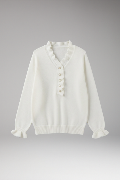 Women's Ruffled Collar Sweater Decorative Buttons