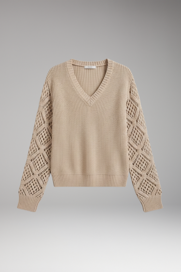 Women's V-Neck Textured Knit Sweater