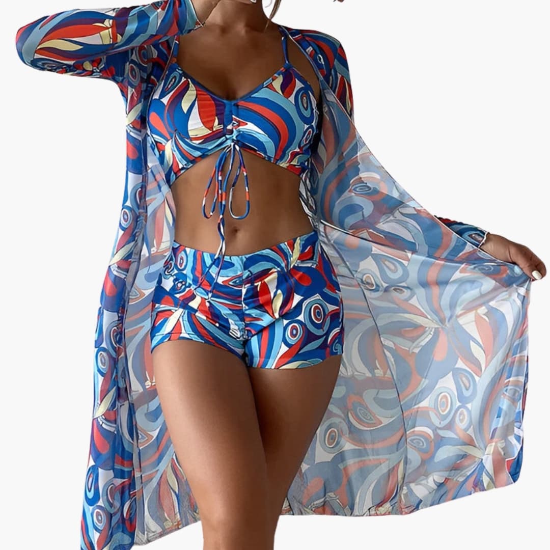 Women's One-Piece Swimsuit Swirl Print Overlay Panel