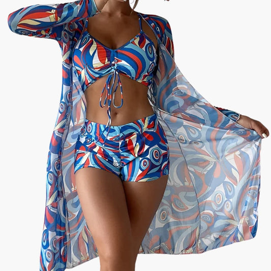 Women's One-Piece Swimsuit Swirl Print Overlay Panel