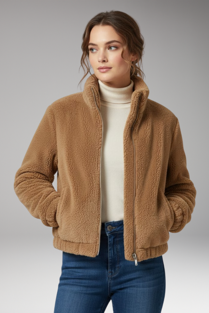 Women's Teddy Flight Jacket Front Zipper