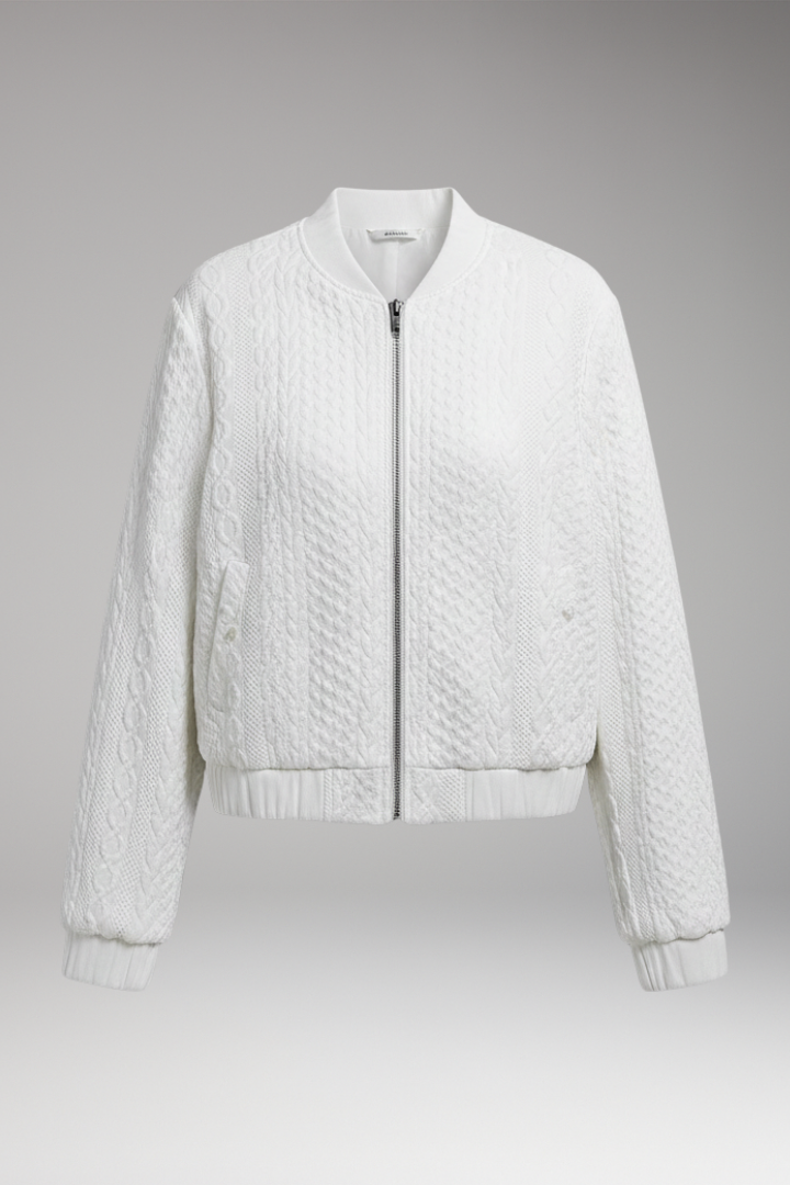 Women's Textured Bomber Jacket Stand Collar