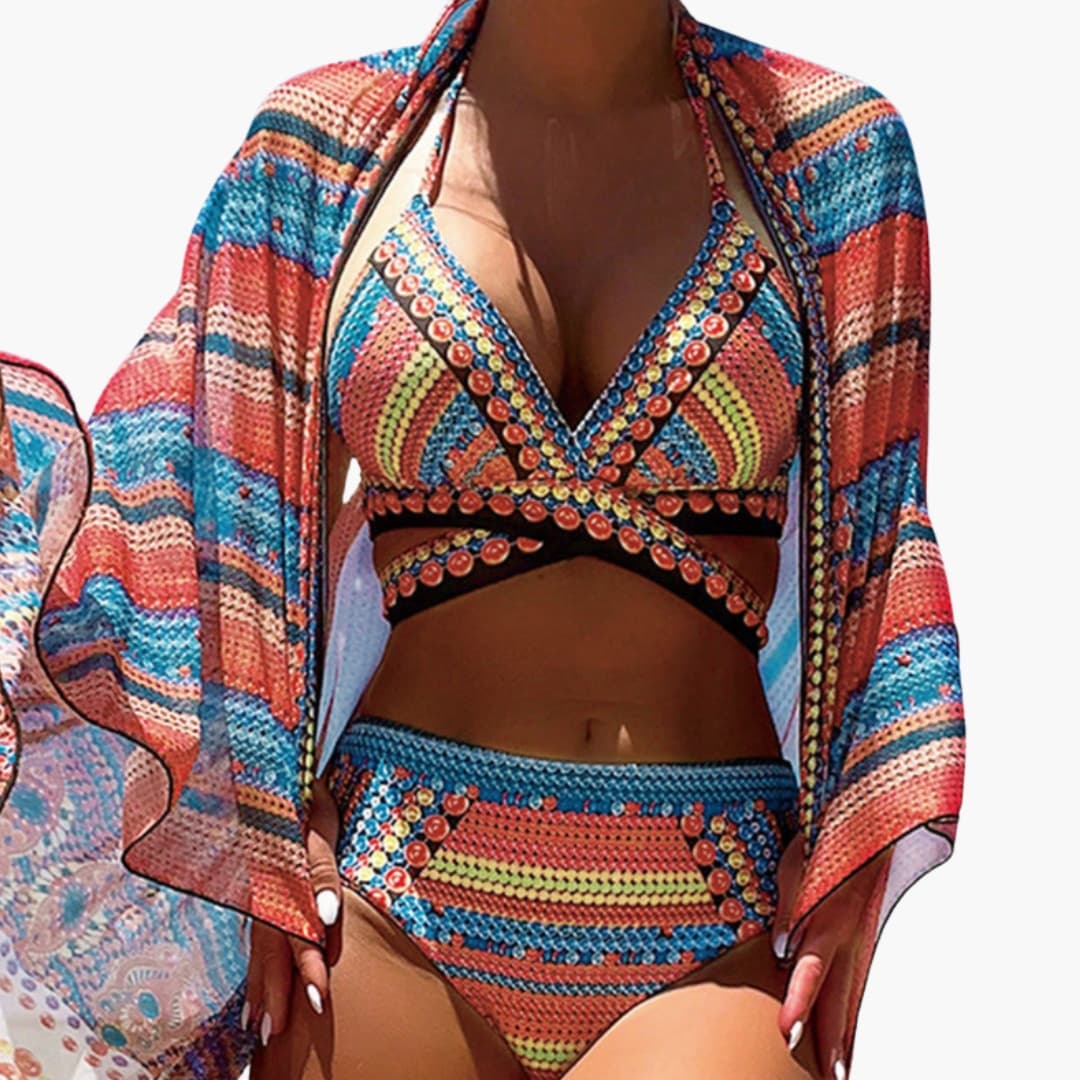 Women's High-Waisted Bikini Set Cross Strap Back