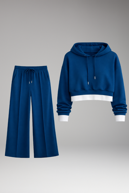 Women's Cropped Hoodie Tracksuit Set Wide Leg