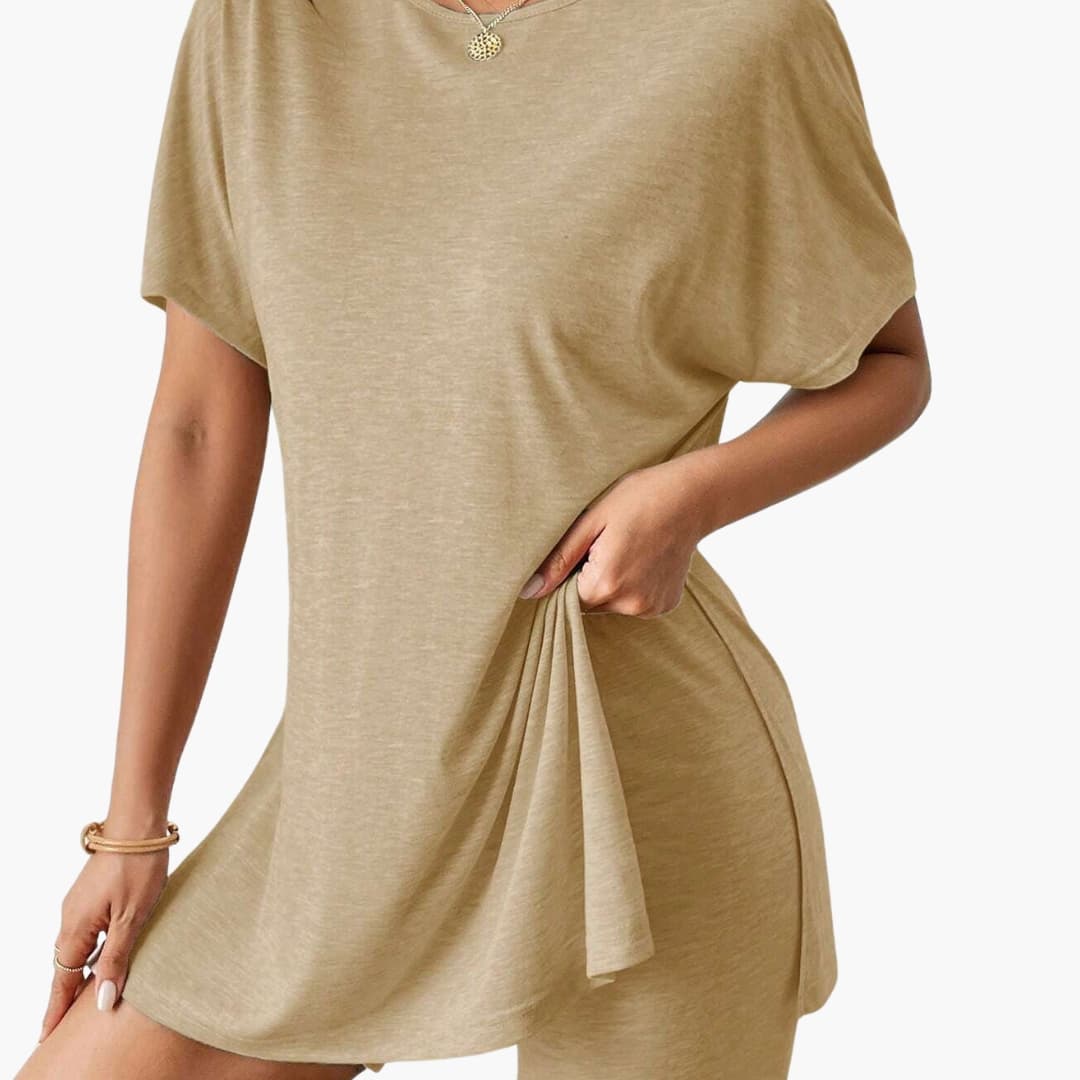 Women's Short Sleeve Lounge Set Elastic Waist Shorts