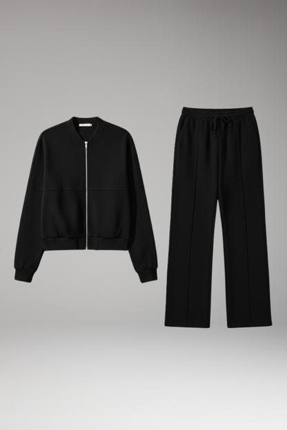 Women's 2-Piece Zip Jacket Straight Leg Pants Set