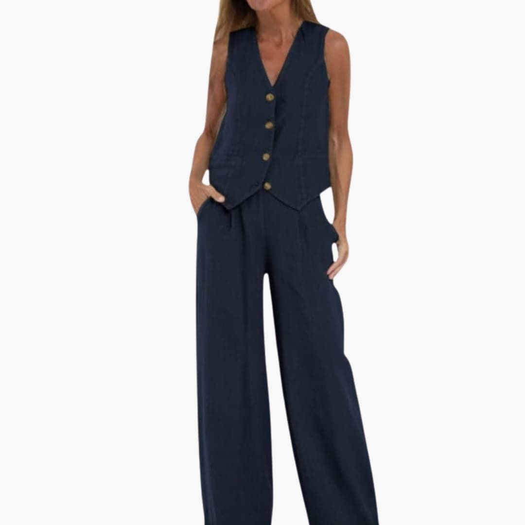 Women's Two-Piece Vest Set V-Neck Button Front