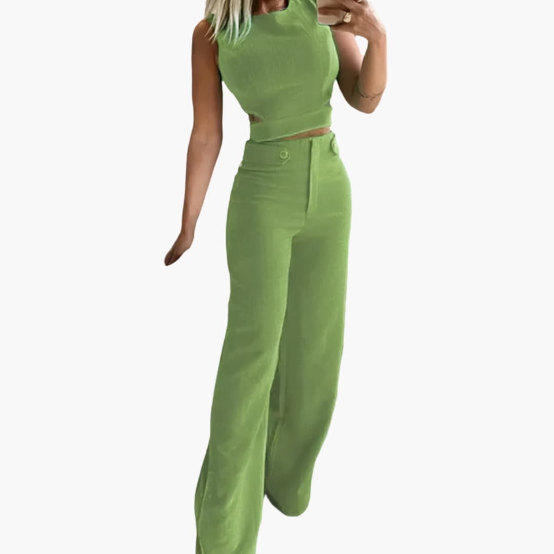 Women's Two-Piece Crop Set High-Waisted Pants
