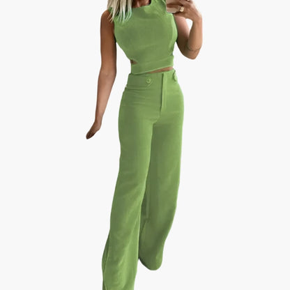 Women's Two-Piece Crop Set High-Waisted Pants