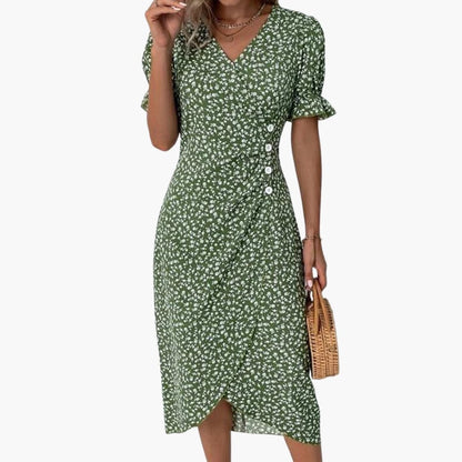 Women's Short Sleeve V-Neck Midi Dress