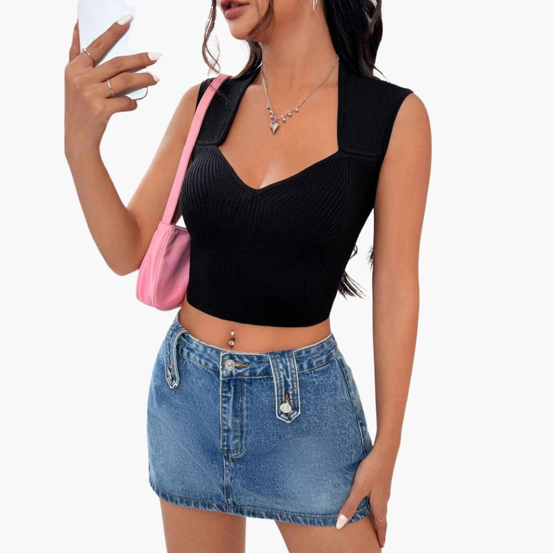 Women's Cotton Blend V-Neck Crop