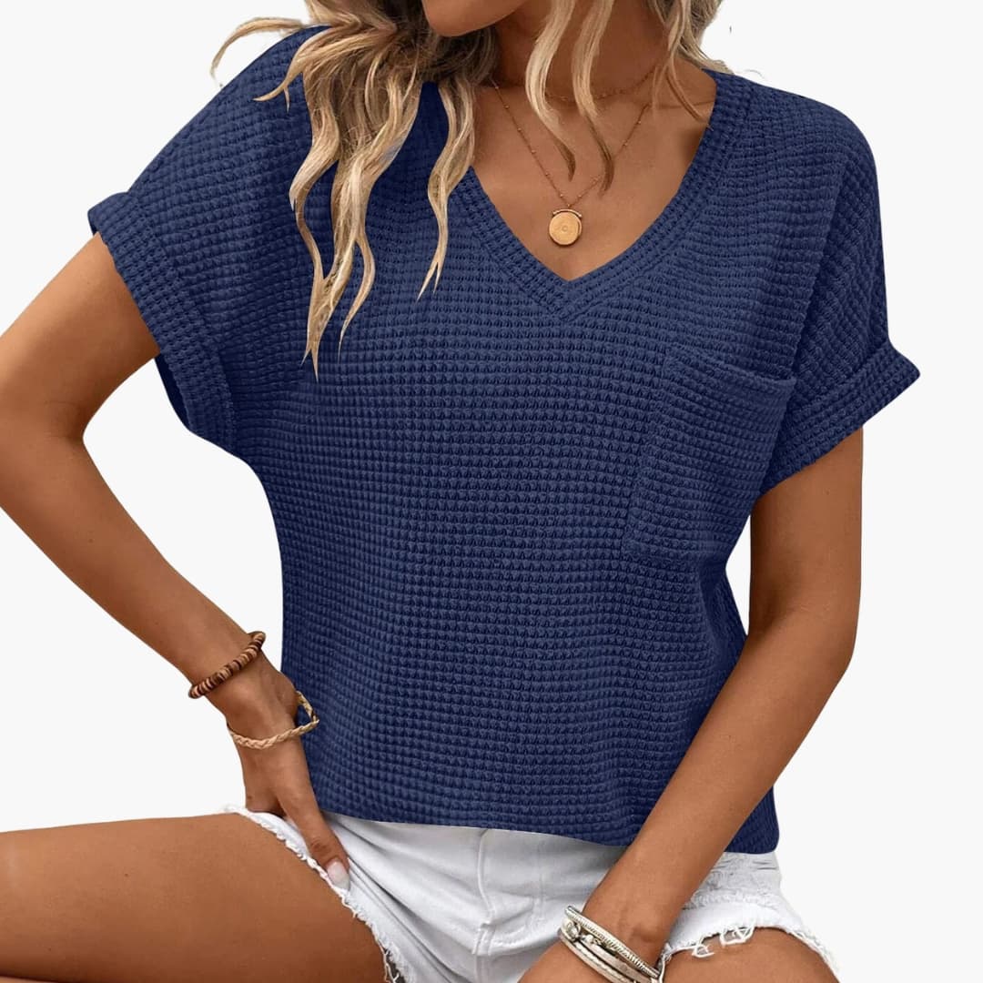 Women's Short Sleeve T-Shirt V-Neck Cotton Chest Pocket