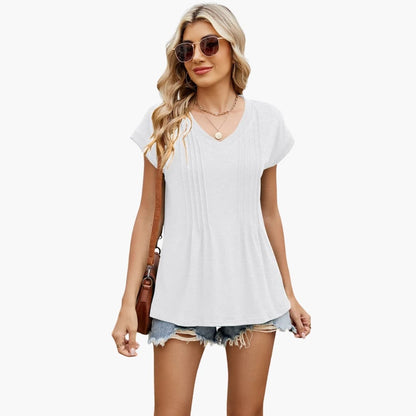 Women's Striped V-Neck Short Sleeve T-Shirt