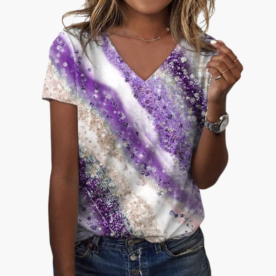 Women's V-Neck Gradient Print T-Shirt