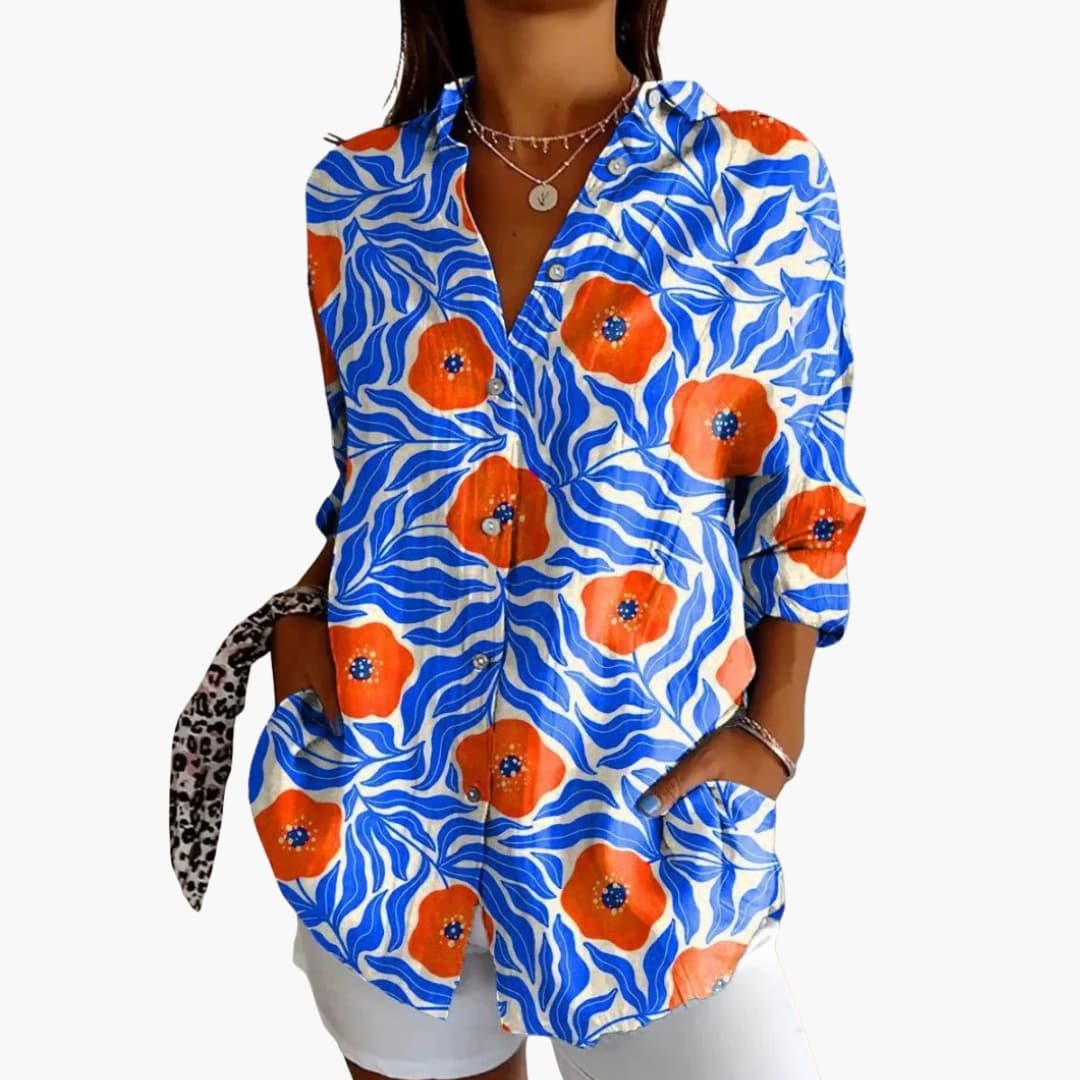 Women's Crew Neck Blouse Long Sleeve Woven