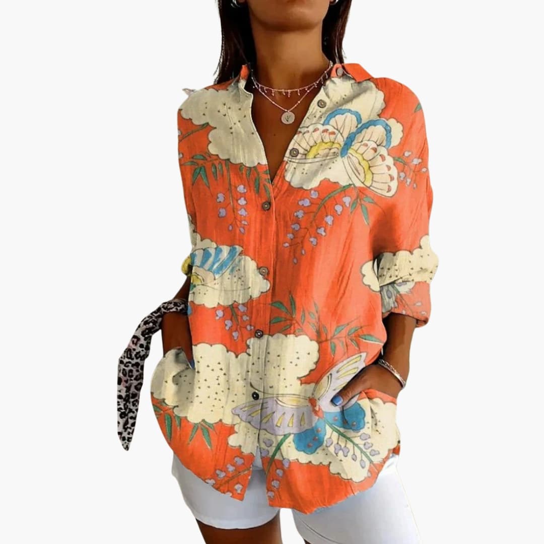 Women's Crew Neck Blouse Long Sleeve Woven