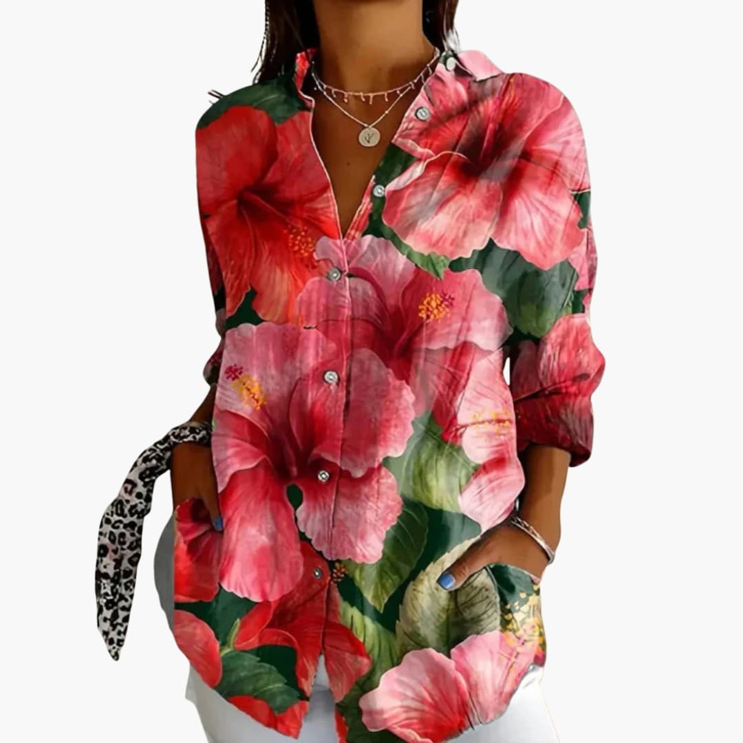 Women's Crew Neck Blouse Long Sleeve Woven