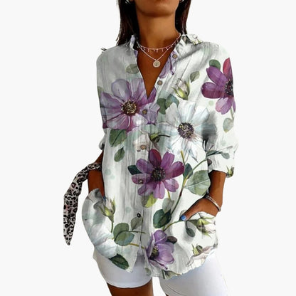 Women's Crew Neck Blouse Long Sleeve Woven
