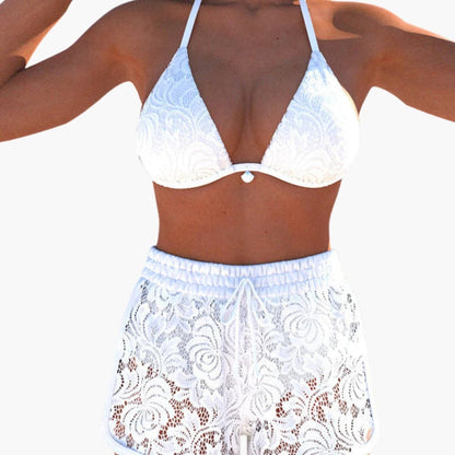 Women's Strapless Bikini Set Lace-Up Shorts White