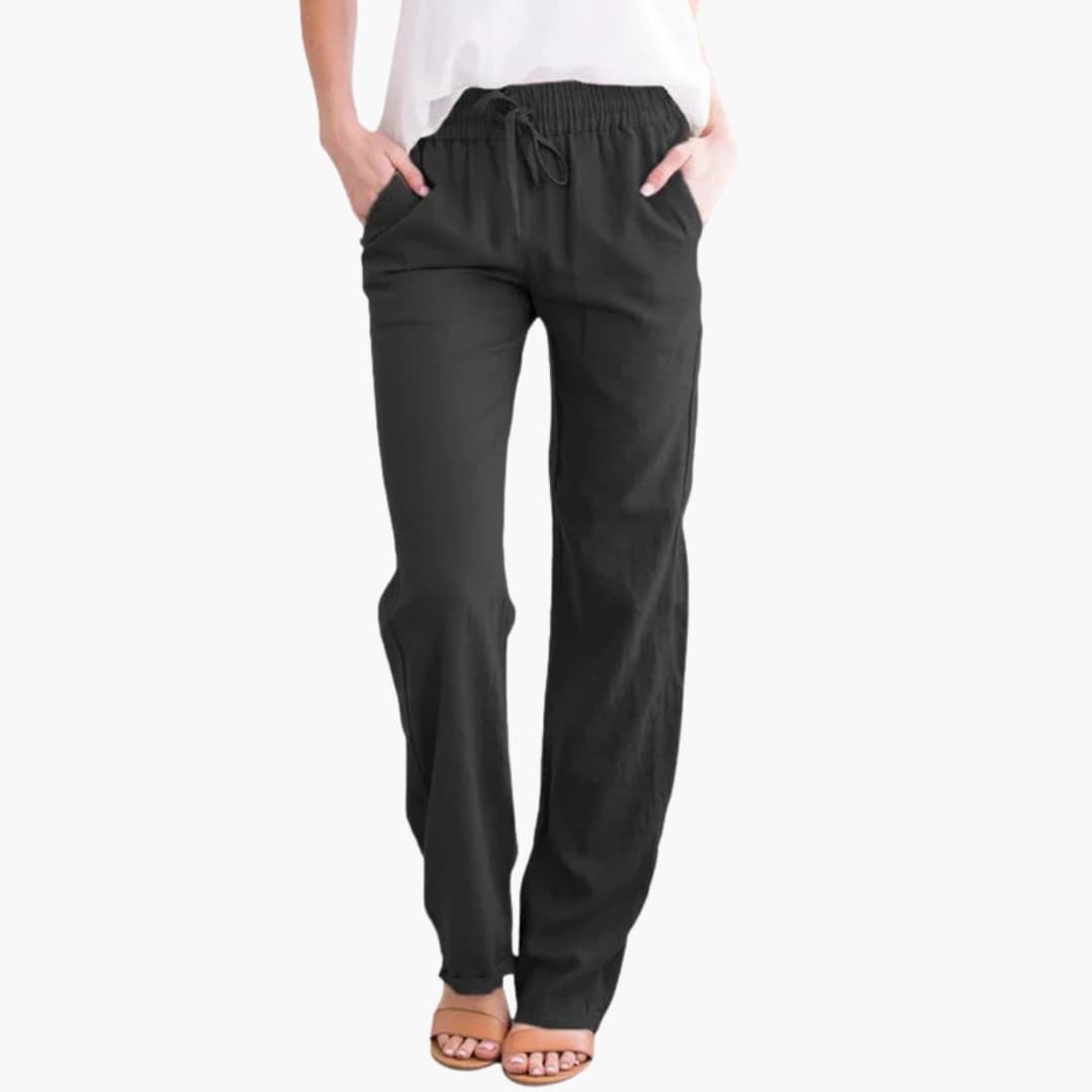 Women's Wide Leg Pants Elastic Waist Cotton Black