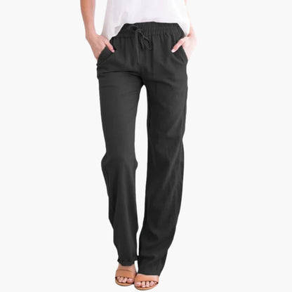 Women's Wide Leg Pants Elastic Waist Cotton Black