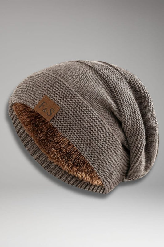 Women's Fleece Beanie Ribbed Soft Grey