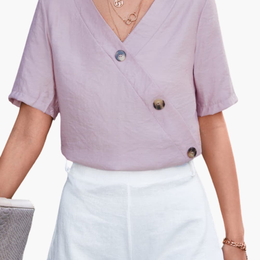 Women's Short Sleeve Wrap Blouse Button Front