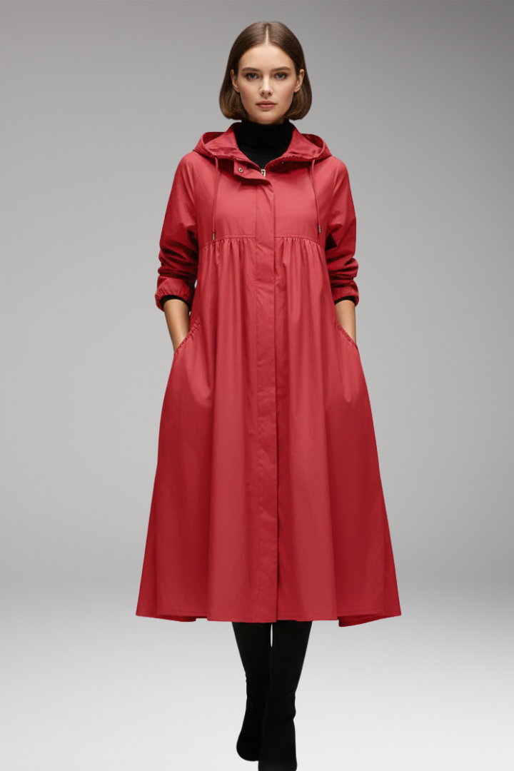Women's Hooded Long Coat Front Zipper