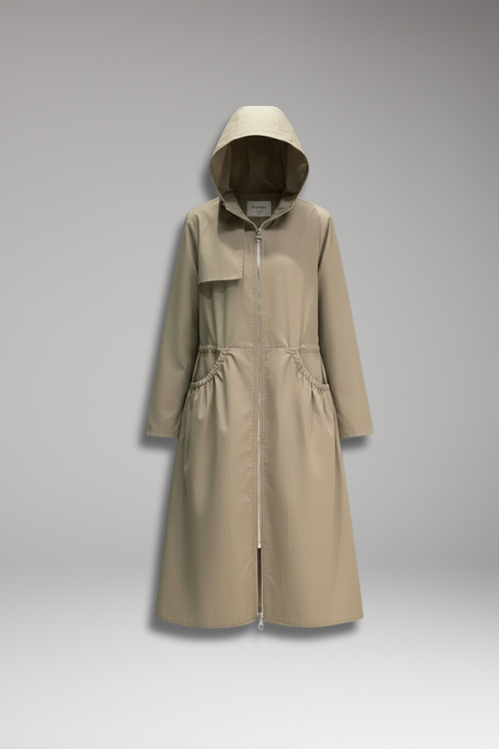 Women's Hooded Long Coat Front Zipper