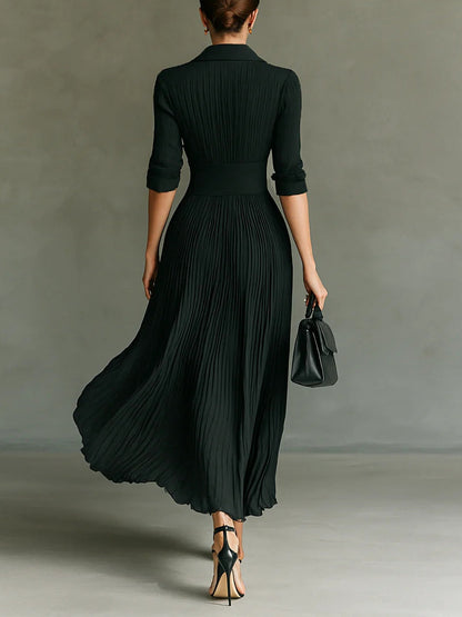 Women's Maxi Dress Fitted Waist Pleated Skirt Ruched Bodice