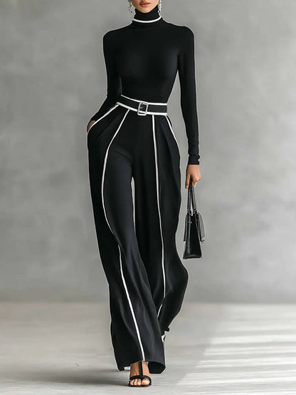 Women's High-Neck And Wide Leg Pants Set