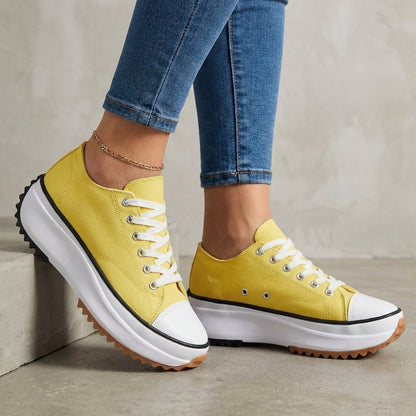 Comfort Platform Sneakers Canvas Contrast Toe Cap