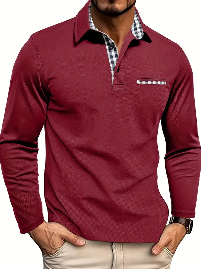 Men's Long Sleeve Polo Shirt Cotton Classic White