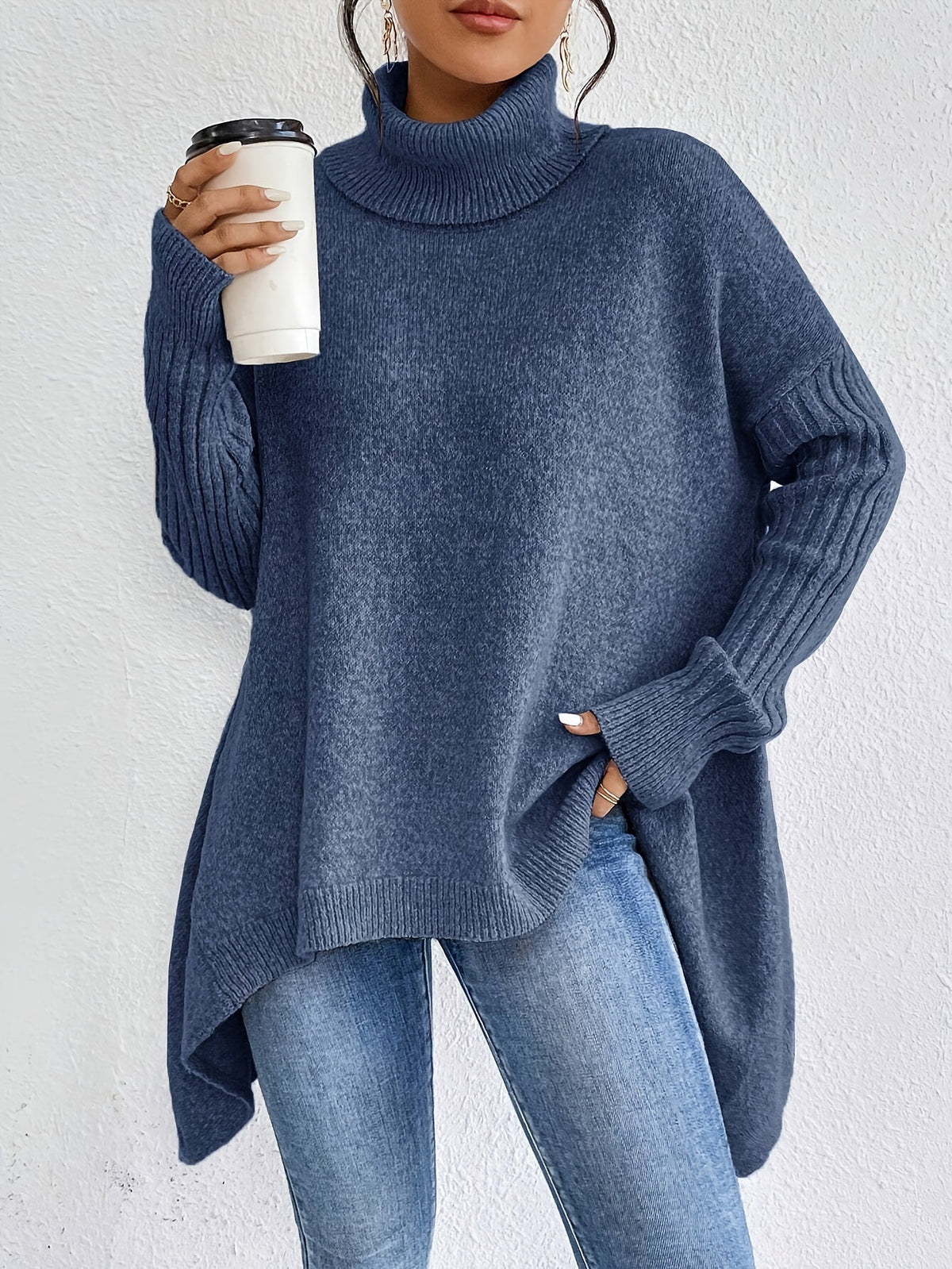 Women's Folded Turtleneck Sweater Loose Fit