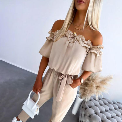 Women's Off Shoulder Jumpsuit Waist Tie